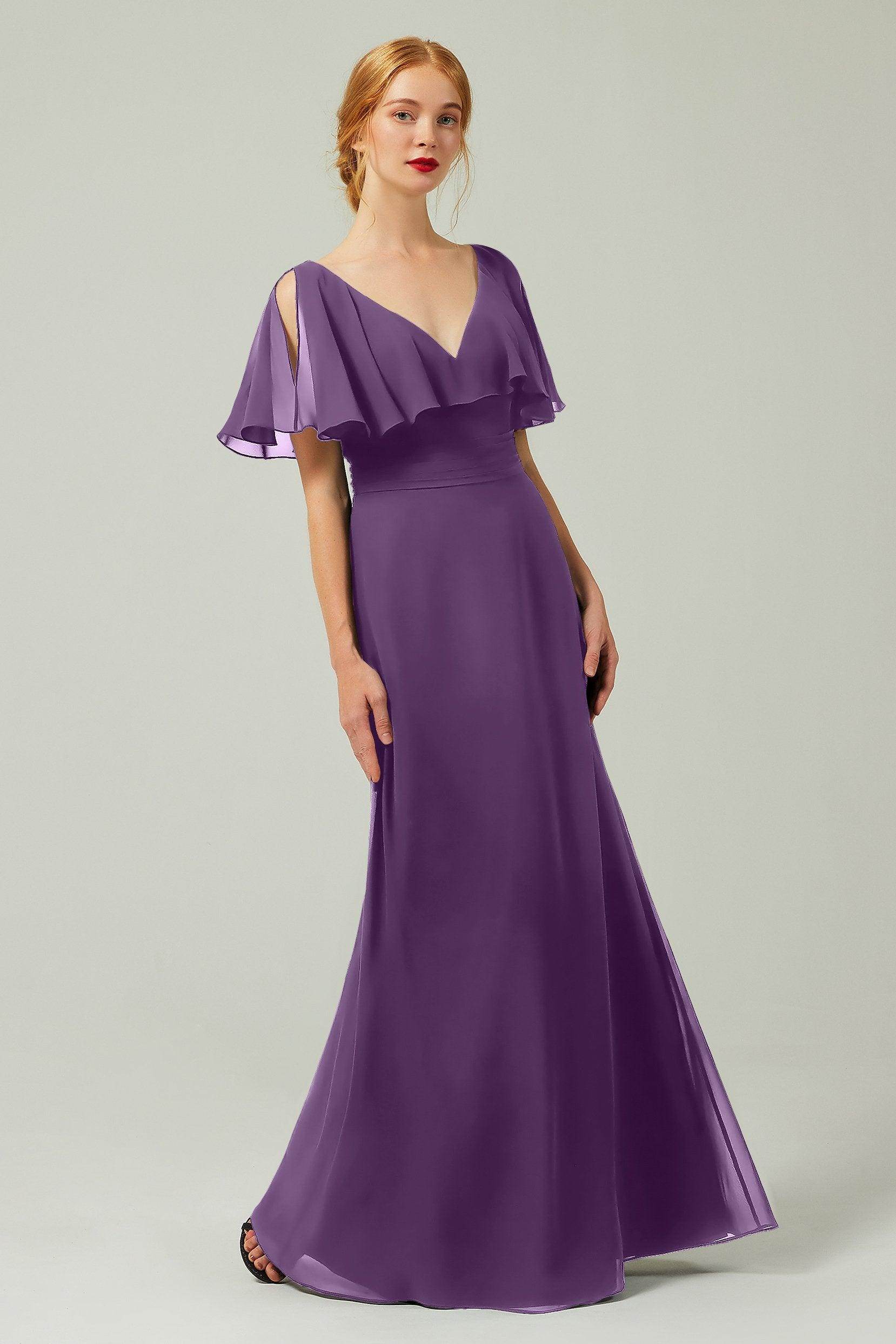 Sheath-Column Floor Length Chiffon Bridesmaid Dress Formal Dresses CB0341 - COCOMELODY